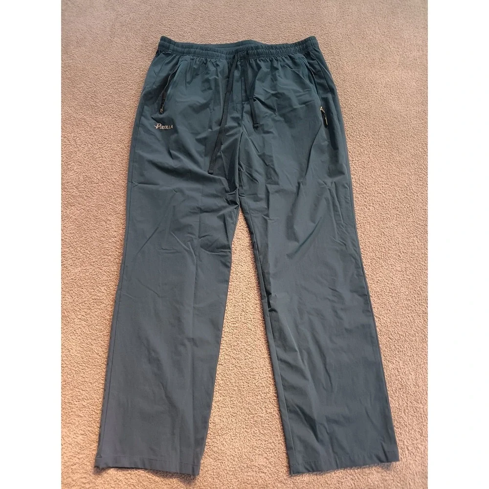 Purolla Men's Lightweight Athletic Pants Blue Nylon Stretch Zip Pockets Size XXL